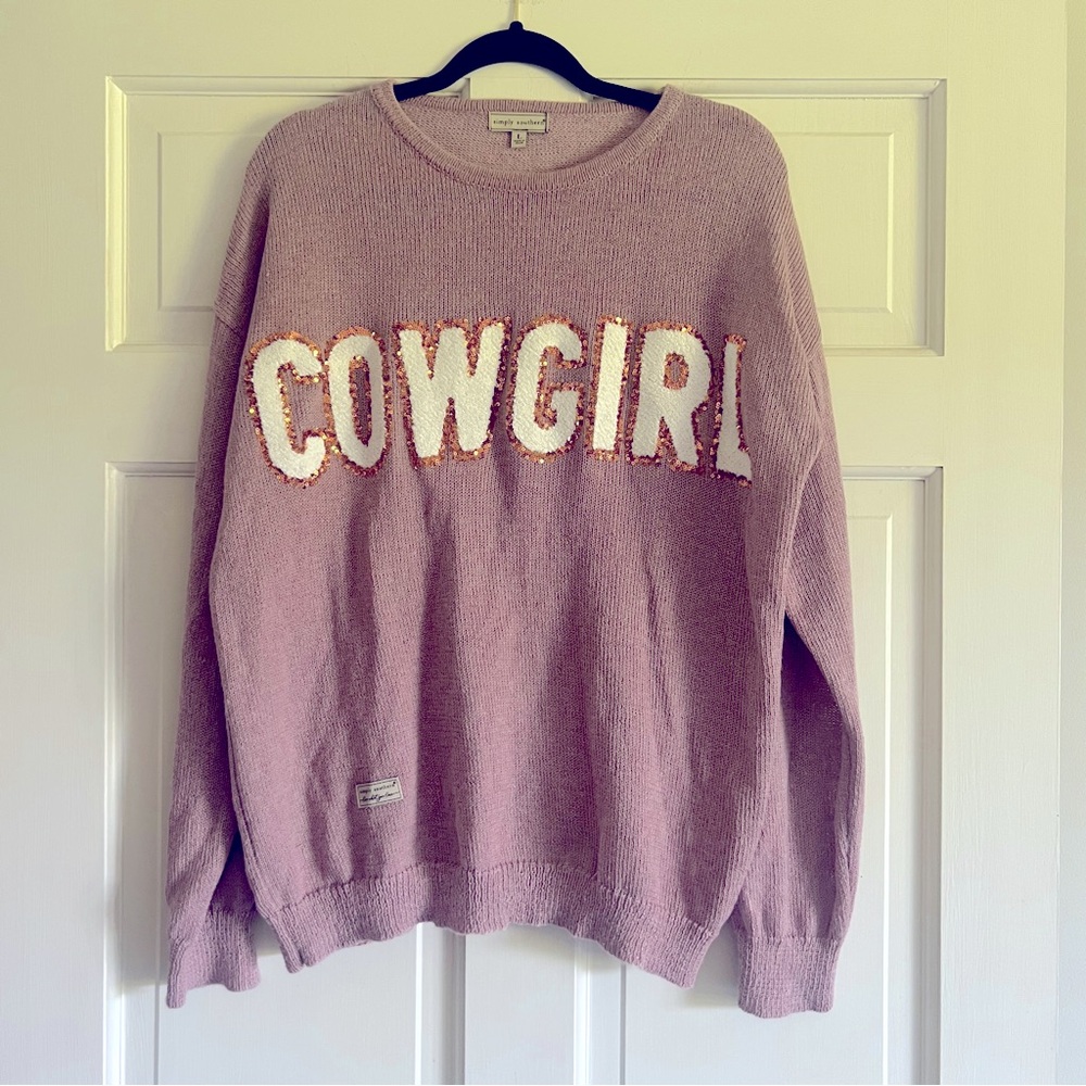 Simply Southern purple sweater COWGIRL size large but wears like an XL.